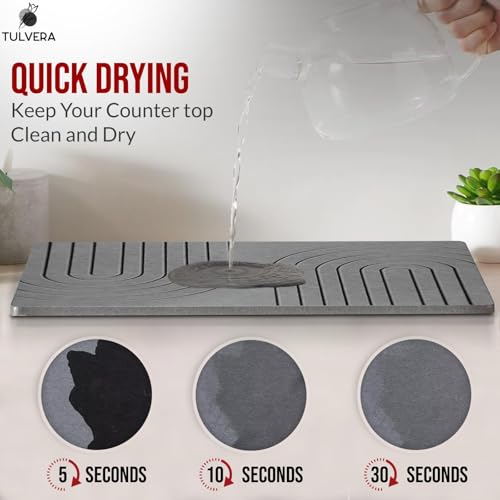 Stone Dish Drying Mat for Kitchen Counter – Diatomaceous Earth Drying Mat | Fast-Absorbing, Minimalist Design, Durable Diatomite | Non-Slip, Heat Resistant, Easy-to-Clean | USA Brand | 15.7”x11.8” - color: Wave Slate, size: 15.7" x 11.8"