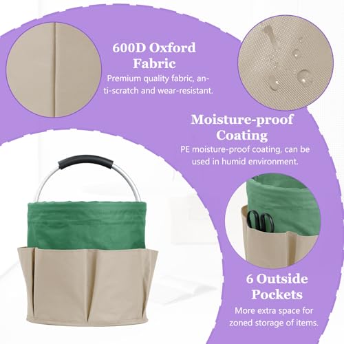17L Foldable Cleaning Supplies Caddy with Handle, Khaki with Green - color: Khaki with Green, size: 1PCS