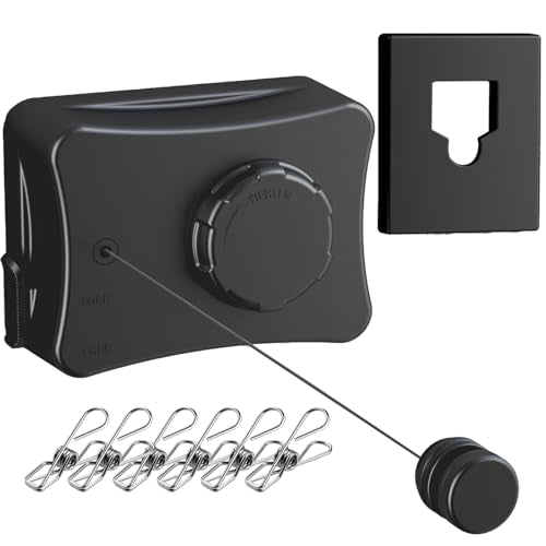 Retractable Clothesline - Heavy Duty 44lb 304 Stainless Lines,16.7ft Anti-Sag Design, Drill-Free Install for Indoor/Outdoor Use (Black, Single Line) - color: Black, size: Single Line