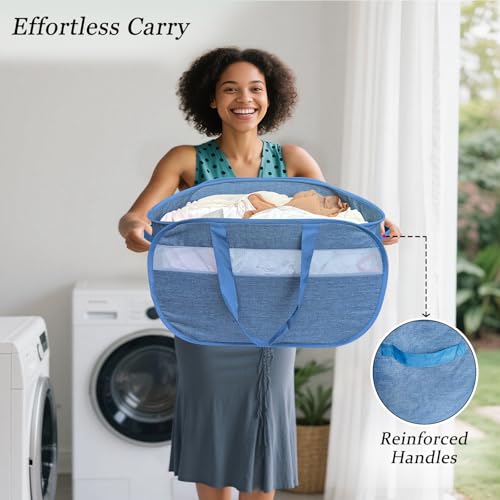 100L Mesh Pop Up Laundry Hampers with Handles, Extra Large Collapsible Laundry Baskets 2 Pack, Portable Travel Laundry Basket, Dirty Clothes Hamper Light Breathable, Bule. 2H - color: Green & Green