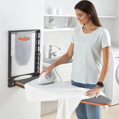 Seiritex Wall Mounted Ironing Board with Iron Holder, 36x13 Compact Mount Foldable Ironing Board for Small Spaces, Space Saving with Cotton Fabric Cover and Silicone Iron Rest - size: 13x36 inches