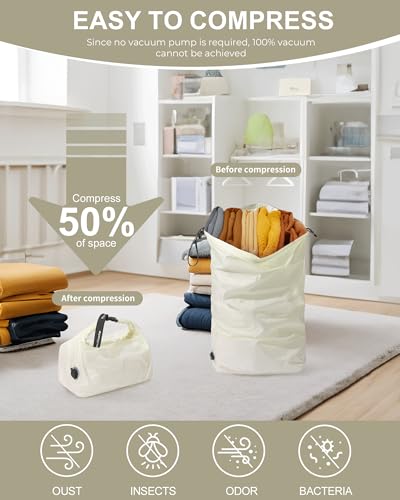 Travel Laundry Bag, Pump-free Vacuum Compression Dirty Clothes Bag, Large Reusable Waterproof & Washable Laundry Bag, Wet and Dry Bag, Ideal for Suitcases, Laundromats (1 Pack) White - color: White, size: 23" L × 17" W × 6.5" H