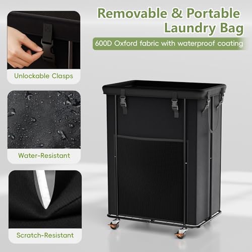 Laundry Hamper with Wheels and Lid, 200L Large Rolling Laundry Basket Black - color: Black, size: 220L