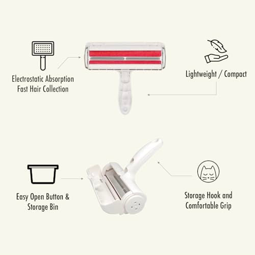 Roller Pet Hair Remover and Reusable Lint Roller - Cat and Dog Hair Remover for Furniture, Carpet, Clothes, Bedding and Car Seats- Lightweight, Multi-Surface Fur Removal Tool (Red) - color: Red