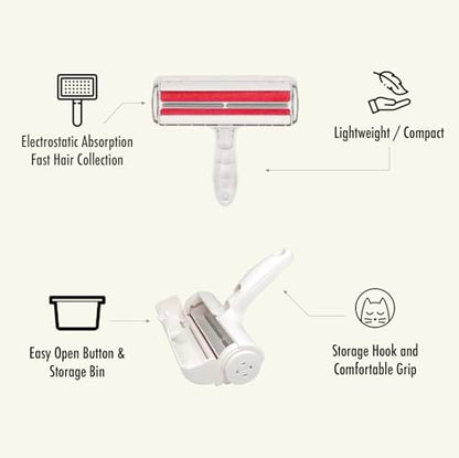 Roller Pet Hair Remover and Reusable Lint Roller - Cat and Dog Hair Remover for Furniture, Carpet, Clothes, Bedding and Car Seats- Lightweight, Multi-Surface Fur Removal Tool (Red) - color: Red