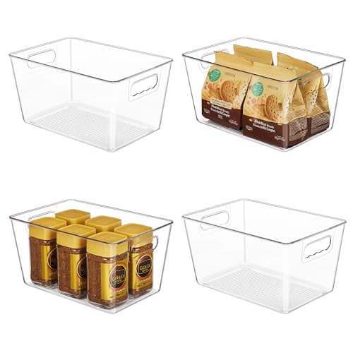 YIHONG Clear Plastic Storage Organizer Bins, 4 Pack Pantry Food Storage Bins with Handle for Kitchen,Refrigerator, Freezer,Cabinet Organization and Storage - size: L(11.2"L x 7.5"W x 6"H)