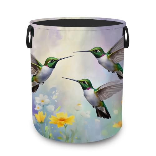 Hummingbird Wildflowers Collapsible Laundry Hamper,Spring Flowers Waterproof Oxford Cloth Clothes Basket with Handles for Bathroom Bedroom Nursery Dorm Room,16" x 20" - color: Hummingbird Wildflowers,Spring Flowers