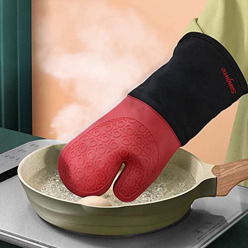 Silicone Oven Mitts - 14.6" Heat Resistant Oven Gloves for Baking, Cooking - color: Red & Black, size: 14.6in Oven Mitts