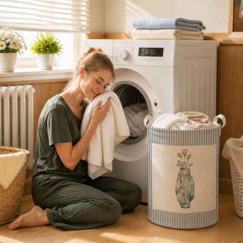 Golf Blue White Striped Laundry Basket Hamper - color: Golf - 06