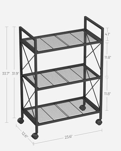 SONGMICS 3-Tier Steel Storage Rack with Wheels, Mesh Shelving Unit - color: Black, size: 3 Tiers (23.6"W)