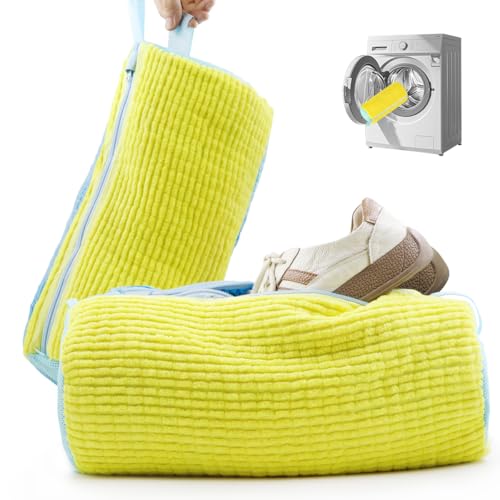 Reusable Shoe Washing Bag for Washing Machine - Simulate Hand Wash, Protect Shoes & Fit All Footwear - Large Capacity Laundry Bag for Sneakers, Flats & Kids Shoes 2 PCS (Yellow) - color: Yellow