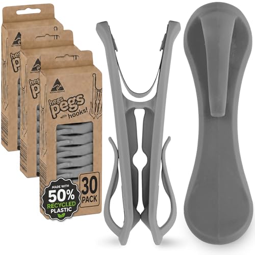 Hegs 30 Pack Recycled Grey - The Smartest Heavy Duty Clothespins with Hooks - Hang 3 Garments at Once with Our Tough, Dual Hooks Clothes Pins with Anti-Rust Spring - Durable, Colorful Clothespins - color: 30 Pack (Grey)