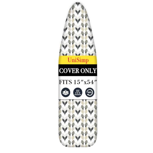 UniSimp Ironing Board Cover and Pad 15"x54" Extra Thick Natural Cotton, Scorch and Stain Resistant Padding, Standard Size Iron Board Cover with Fasteners Heavy Duty Elastic Edge, Heatproof Foliage - color: Foliage, size: 15" x 54"