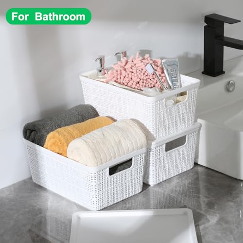 6 Pack Plastic Storage Baskets with Lid,White Stackable Bins - color: White