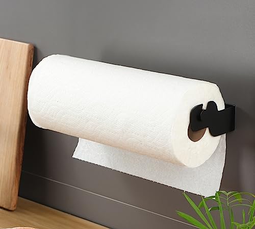 ZUNTO Black Paper Towel Holder Cabinet Door or Under Cabinet - Self Adhesive Big Roll Rack, Wall Mount Paper Towel Bar for Kitchen, Stainless Steel, - color: Matte Black/Cabinet Door