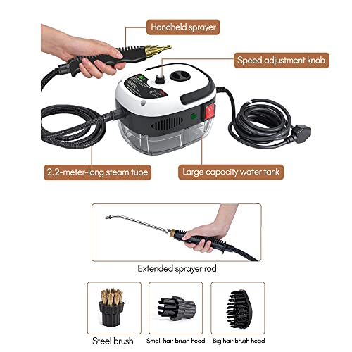 2500W Handheld Steam Cleaner High Temperature Pressurized Steam Cleaning Machine Portable Car Steamer with Brush Heads (White) - color: White