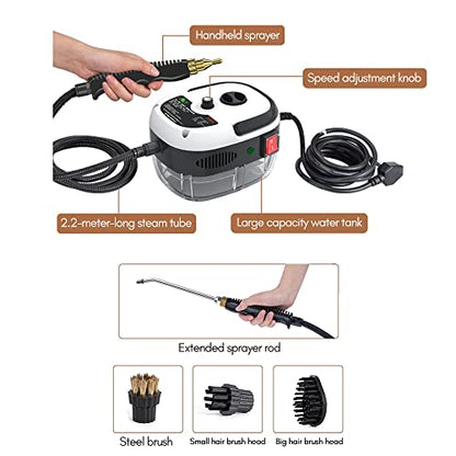 2500W Handheld Steam Cleaner High Temperature Pressurized Steam Cleaning Machine Portable Car Steamer with Brush Heads (White) - color: White