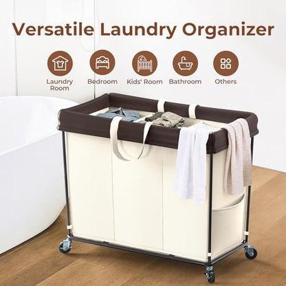 320L Laundry Hamper with Wheels, Large Rolling Laundry Basket with Wheels - color: Beige, size: 320L