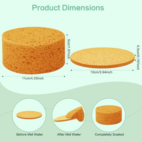 3-Pack Large Sponge, Kitchen Sponges, Handy Sponges, Cellulose Sponges, Dish Washing Sponge, Natural Sponge, Car Washing Sponge, Eco Friendly Sponge (Round, 4" X 4" X 2"), Yellow - color: B-yellow
