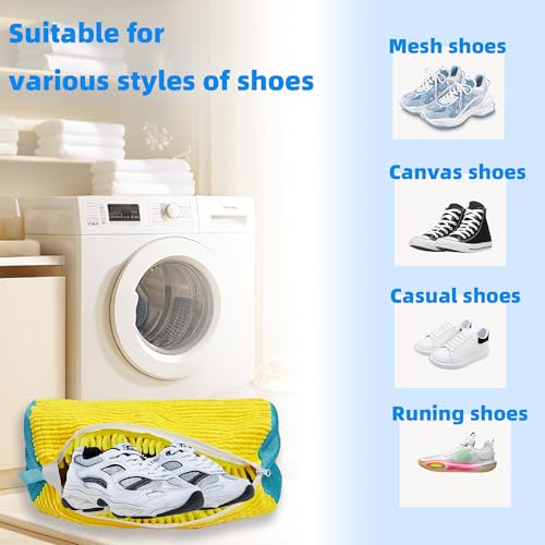 Shoe Washing Machine Bag Laundry Shoe Bag for Washer and Dryer Reusable 2pc Shoe Cleaning Bags for Sneakers 360° Deep Cleaning Machine for All Shoes Types With Self-locking Zipper - color: Yellow 2Pcs