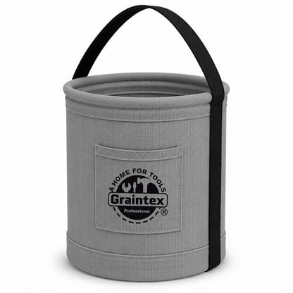 Graintex Canvas Utility Bucket 12"x15", Round Tool Bucket, Reinforced Base & Carry Handle, Ripstop Canvas, Multi-Purpose Bag for Jobsite, Home Use (Steel Grey) - color: Steel Grey