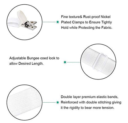 8Pcs Adjustable Bed Sheet Straps Clips, Elastic Mattress Sheet Fasteners Holder and Suspenders, Grippers to Hold Sheet, Mattress, Sofa, Couch, Table Cloth, Recliner Ironing Board Cover and More - color: 8pcs White