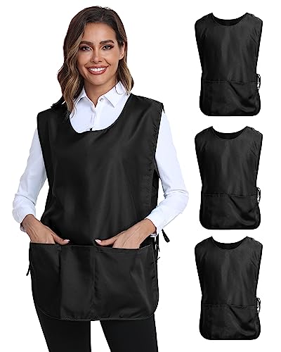 Xeoxarel Unisex Cobbler Apron with 3 Deep Pockets, Smock Vest Apron - color: 3 Pack - Black
