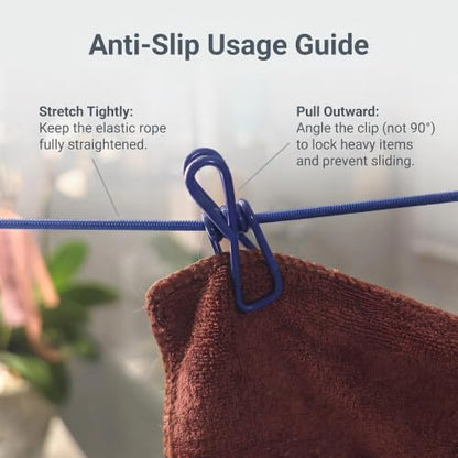 2 Pack Travel Clothesline with 24 Clips, Portable Windproof Laundry Line
