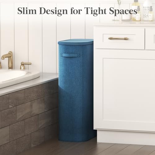 Lifewit Slim Laundry Basket with Lid and Removable Bag, 75L, Dark Blue - color: Dark Blue, size: 75L