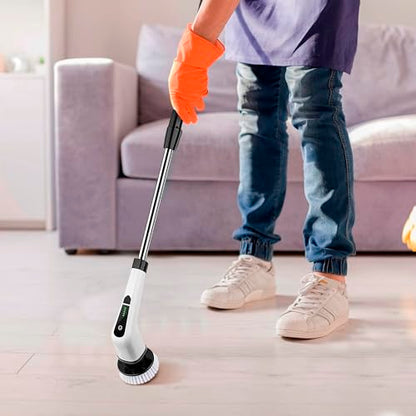 7-in-1 Electric Bathroom Scrubbing Brush, 2500 mAh. Pack of 12 Telescopic Bathtub Scrubber with Long Handle. Electric Bathtub Scrubber. Portable Power Brush for Cleaning Bathroom, Kitchen, Car