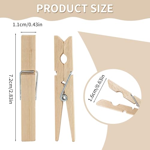 30 PCS Clothes Pins, 2.9 Inch Wooden Clothespins, Heavy Duty Clothes Line Clips for Drying Laundry, Rust Resistant Clothes Clip for Hanging Pictures