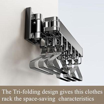 Wall Mounted Foldable Clothes Drying Rack with 18 Hooks, No-Drill, Black - color: Black