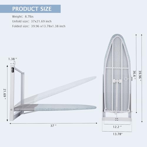 SheeChung Wall Mount Ironing Board 36"X12",Compact Wall Ironing Board,Blue - style: 36x12-Wall Mounted Blue
