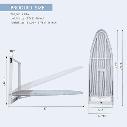 SheeChung Wall Mount Ironing Board 36"X12",Compact Wall Ironing Board,Blue - style: 36x12-Wall Mounted Blue