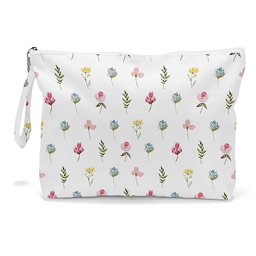 Fokongna Wet Bag, Wet Dry Bag, Makeup Bag, Toiletry Bag, Waterproof Large Capacity Travel Cosmetic Bag, Zipper Pouch for Women, Girls Mo Wife Sister Friends Baby Diaper Bag Bee Wildflower Sunflower - color: BeeFlower01