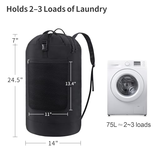 F-color Laundry Backpack Bag for College - Heavy Duty Laundry Bag 75L - color: Black, size: Standard Series (75L)