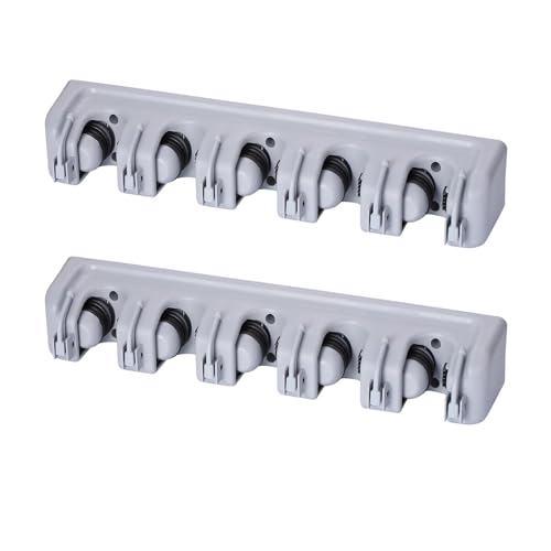 TOGU 2 Pack Mop and Broom Holder Wall Mounted 5 Position Storage Rack with 6 Retractable Hooks Holds up to 11 Tools Utility Weatherproof Holder for Garage Storage Systems Broom Organizer,Gray