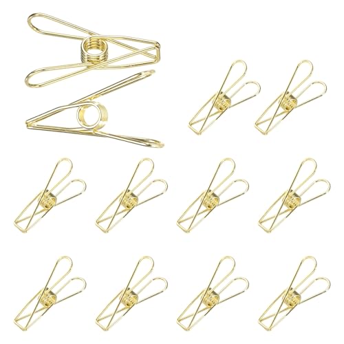 uxcell 12Pcs Clothes Pins for Hanging, 1.2" Metal Clothing Clips Heavy Duty Laundry Spring Pegs, Clothesline Clip Paper Holder Sealer for Holding Clothes, Paper, Food Packages, Gold - color: Gold, size: 1.2"