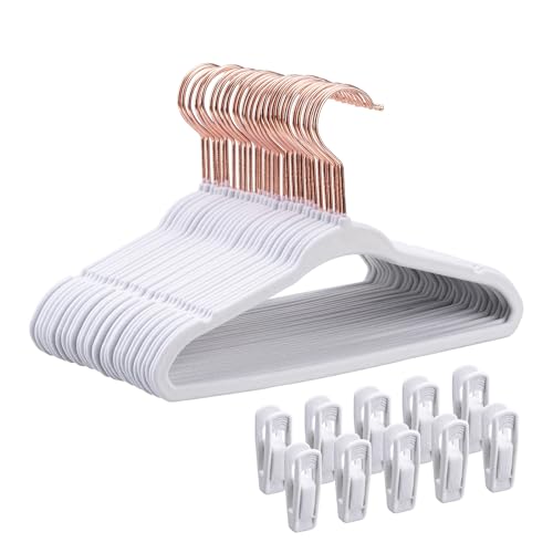 Tonswachic Baby Hangers Velvet - 11 Inch Baby Felt Hangers Non Slip for Toddler - Kids Hanger for Infant Clothes - 30 Pack with 10 Hanger Finger Clips, White - color: White, size: 30 Pack