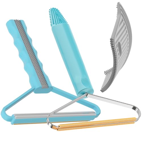Pet Hair Remover, Dog Cat Carpet Rake, Lint Remover Shaver for Sofas 3-Pack - color: Sky Blue With Gray