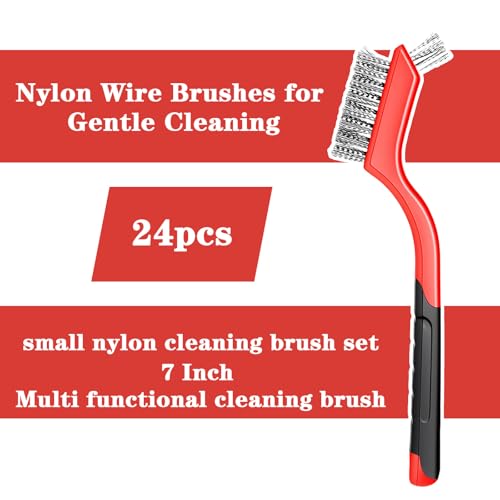 24-Pack Wire Brush Set, Stainless Steel Scrub Cleaning Brushes with Ergonomic Grip & Hanging Hole, for Kitchen, Bathroom, Keyboard, Car