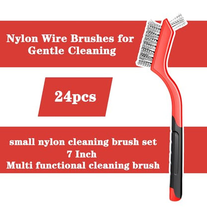 24-Pack Wire Brush Set, Stainless Steel Scrub Cleaning Brushes with Ergonomic Grip & Hanging Hole, for Kitchen, Bathroom, Keyboard, Car
