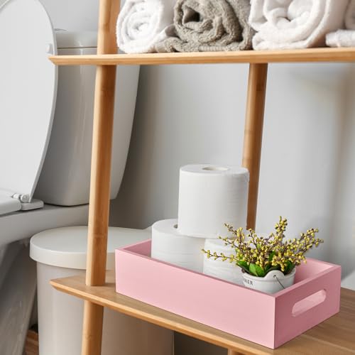 ALELION Pink Bathroom Basket for Organizing - Wooden Toilet Tank Paper Basket with Handle for Back of Toilet Tank Top Organizer - Pink Kitchen Bathroom Decor Accessories - color: Pink, size: 13 Inch
