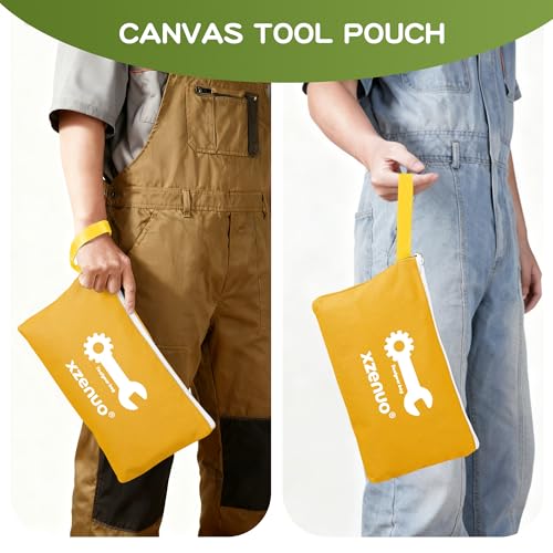 Small Tool Bag with Zipper,16oz 12 inch Tool Pouches - color: Orange