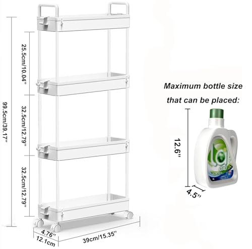 SOLEJAZZ Slim Rolling Storage Cart Skinny Bathroom Organizer, 4 Tier, White - color: White, size: 4-Tier, 4.76"D