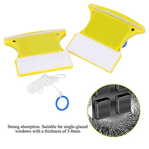 Fdit Magnetic Window Glass Cleaner, Double-Sided Squeegee for 3-8mm Thickness, with 2m Anti-Falling Rope, 2 Extra Cleaning Cotton