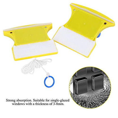 Fdit Magnetic Window Glass Cleaner, Double-Sided Squeegee for 3-8mm Thickness, with 2m Anti-Falling Rope, 2 Extra Cleaning Cotton