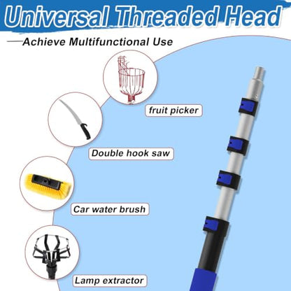 18FT Telescopic Extension Pole-3-12FT Multi-Purpose Extension Pole with Easy Flip Lock, Universal Twist-on Metal Tip, Lightweight Sturdy Aluminum Paint Roller Extension Pole for Window Cleaning