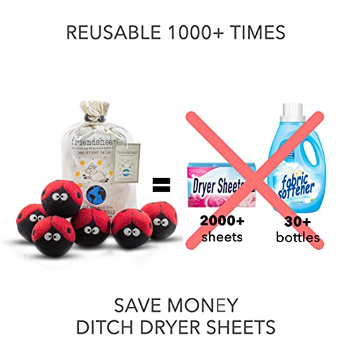 Friendsheep Wool Dryer Balls, Organic Reusable Fabric Softener Alternative for Laundry, Handmade, Fair Trade, Hypoallergenic, Eco-Friendly, Plastic-Free (6 Pack XL – Ladybugs) - color: Ladybugs, size: 1 Count (Pack of 6)