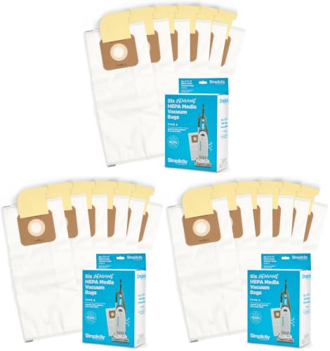 Simplicity Vacuums SAH-6 Certified Hepa Vacuum Replacement Bags, Fits with S20EZM Allergy Upright Vacuum Cleaner, Symmetry and 6 Series, Type A Bags, 18-pack Set - size: Pack of 18